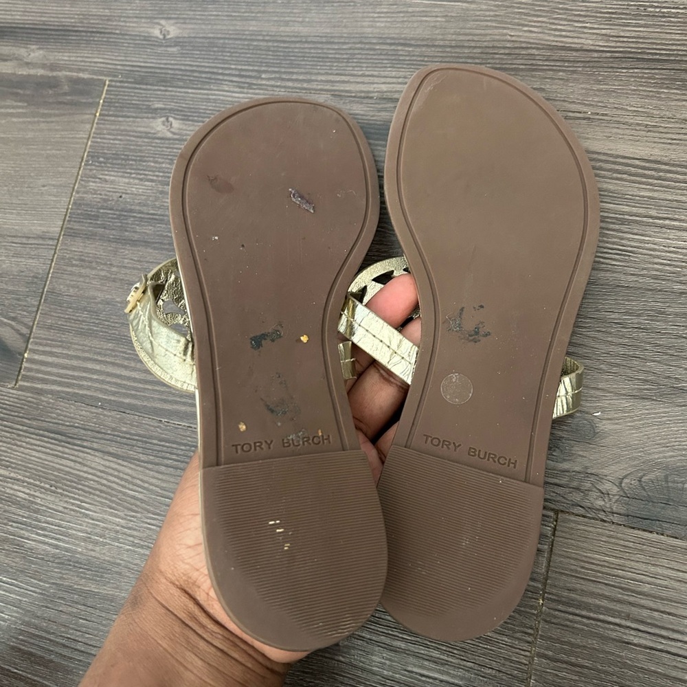 Tory Burch Metallic Silver Logo Thong Sandals - Picture 5 of 7